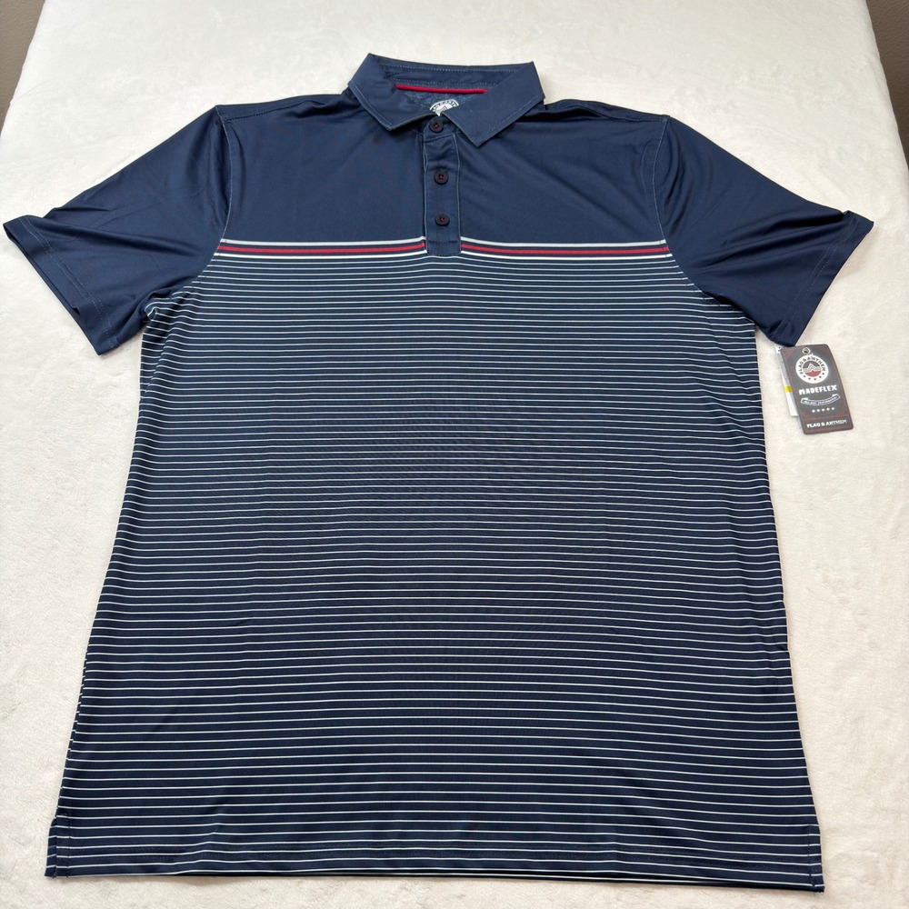Flag & Anthem Polo Mens Medium Navy Blue NWT Madeflex Striped M-COREKT22014